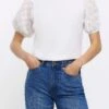 River Island Woven Sleeve White T-Shirt