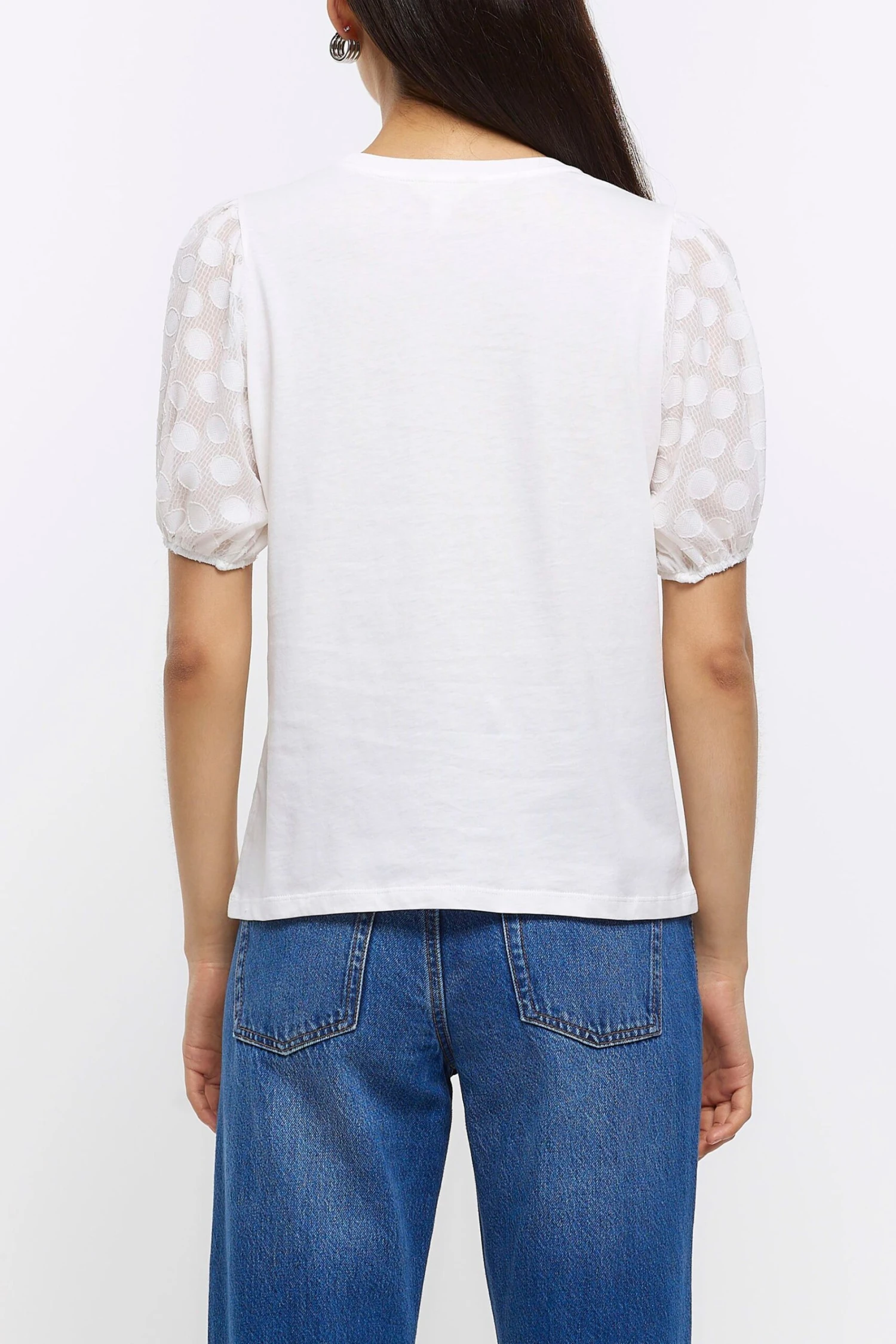 River Island Woven Sleeve White T-Shirt 4 River Island Woven Sleeve White T-Shirt – Bild 2