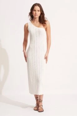 Seafolly One-Shoulder-Midikleid In Häkeloptik, Weiss