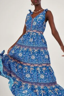 Monsoon Midikleid Mit Palmenprint, Blau