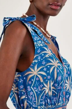 Monsoon Midikleid Mit Palmenprint, Blau -Next || RIVER ISLAND Verkaufsgeschäft U23345s3
