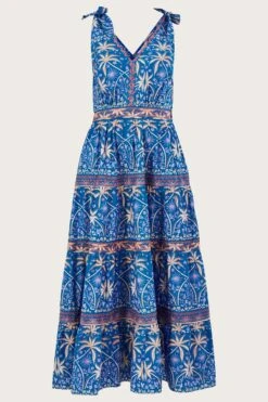 Monsoon Midikleid Mit Palmenprint, Blau -Next || RIVER ISLAND Verkaufsgeschäft U23345s4