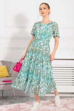 Jolie Moi Gianna Maxikleid Aus Bedrucktem Netzstoff, Grün