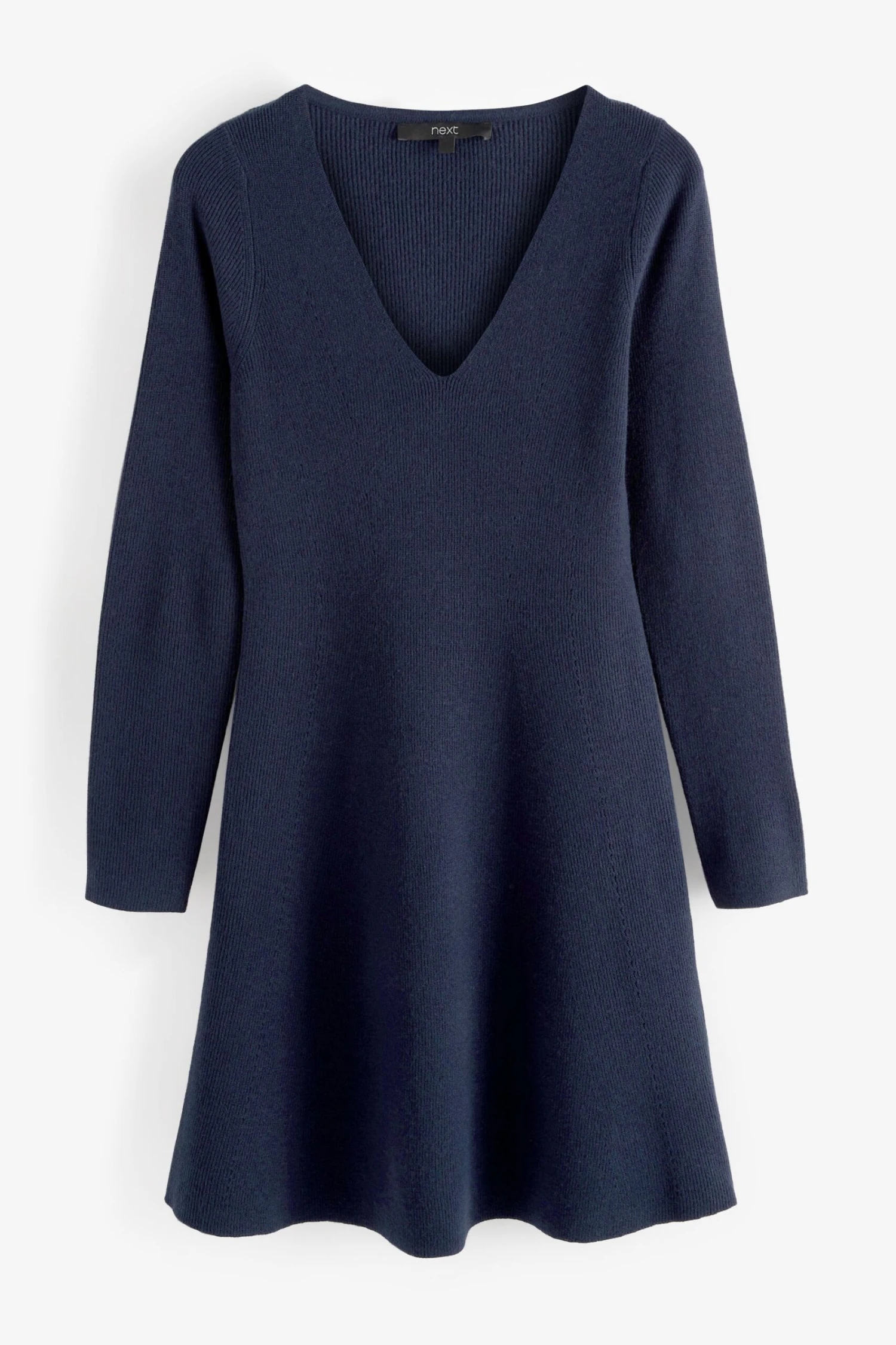 Marineblau - Ausgestelltes Strickkleid Mit V-Ausschnitt 7 Marineblau - Ausgestelltes Strickkleid Mit V-Ausschnitt – Bild 5