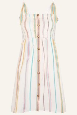 Accessorize Trägerloses, Gestreiftes Kleid Mit Knopfleiste, Natur