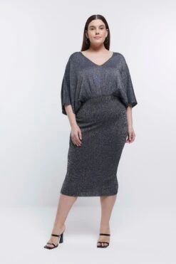 River Island Plus Midikleid Mit Fledermausärmeln, Anthrazitgrau